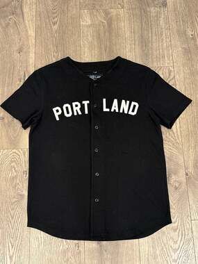 Portland Gear Baseball Jersey Size Medium Black White Applique